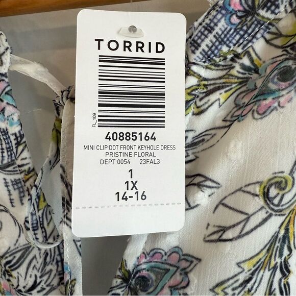 Torrid Mini Clip Dot Front Keyhole White and Blue Floral Dress Torrid Size 1 NWT - Picture 9 of 9